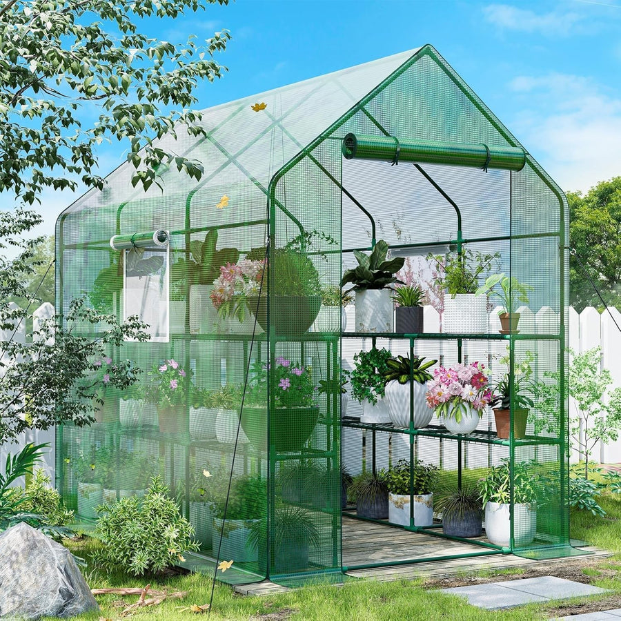 Large Walk - In Greenhouse 3 Tier | Reinforced Steel Frame | Waterproof PE Cover - Kwikley