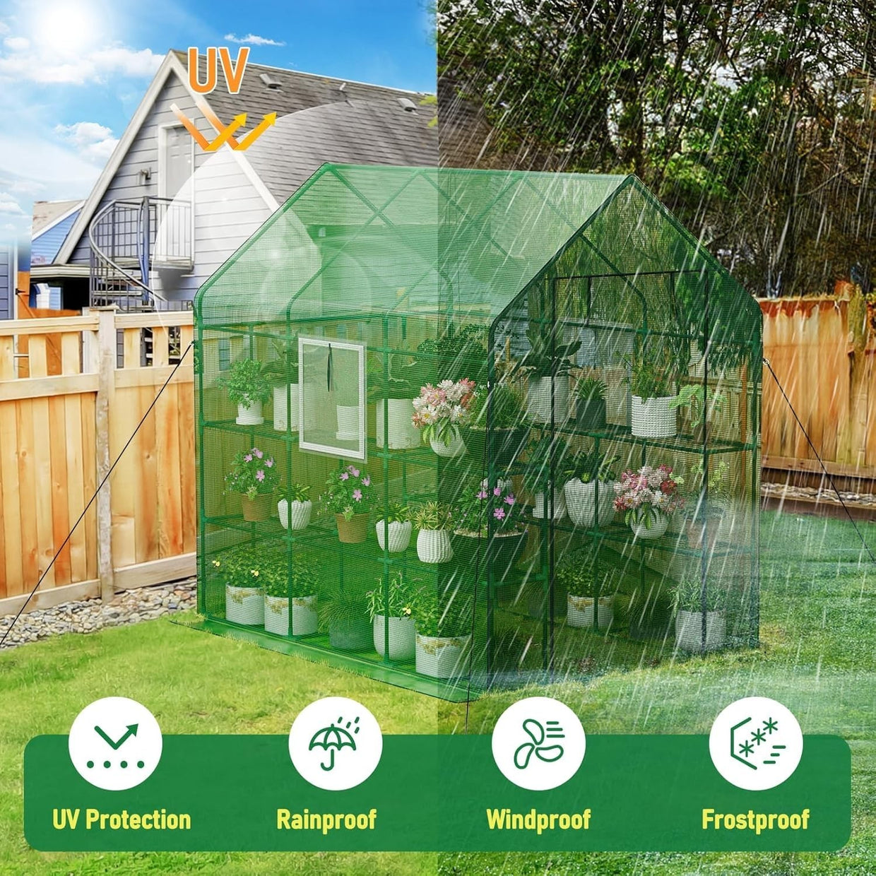 Large Walk - In Greenhouse 3 Tier | Reinforced Steel Frame | Waterproof PE Cover - Kwikley