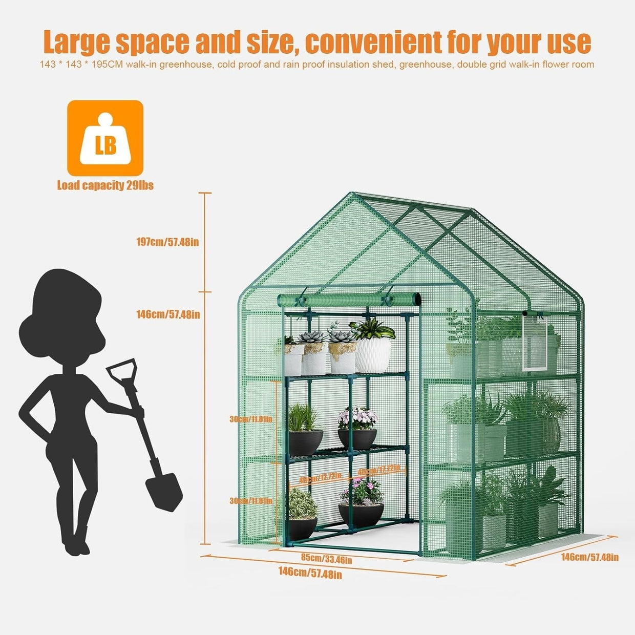 Large Walk - In Greenhouse 3 Tier | Waterproof PE Cover | Reinforced Steel Frame - Kwikley