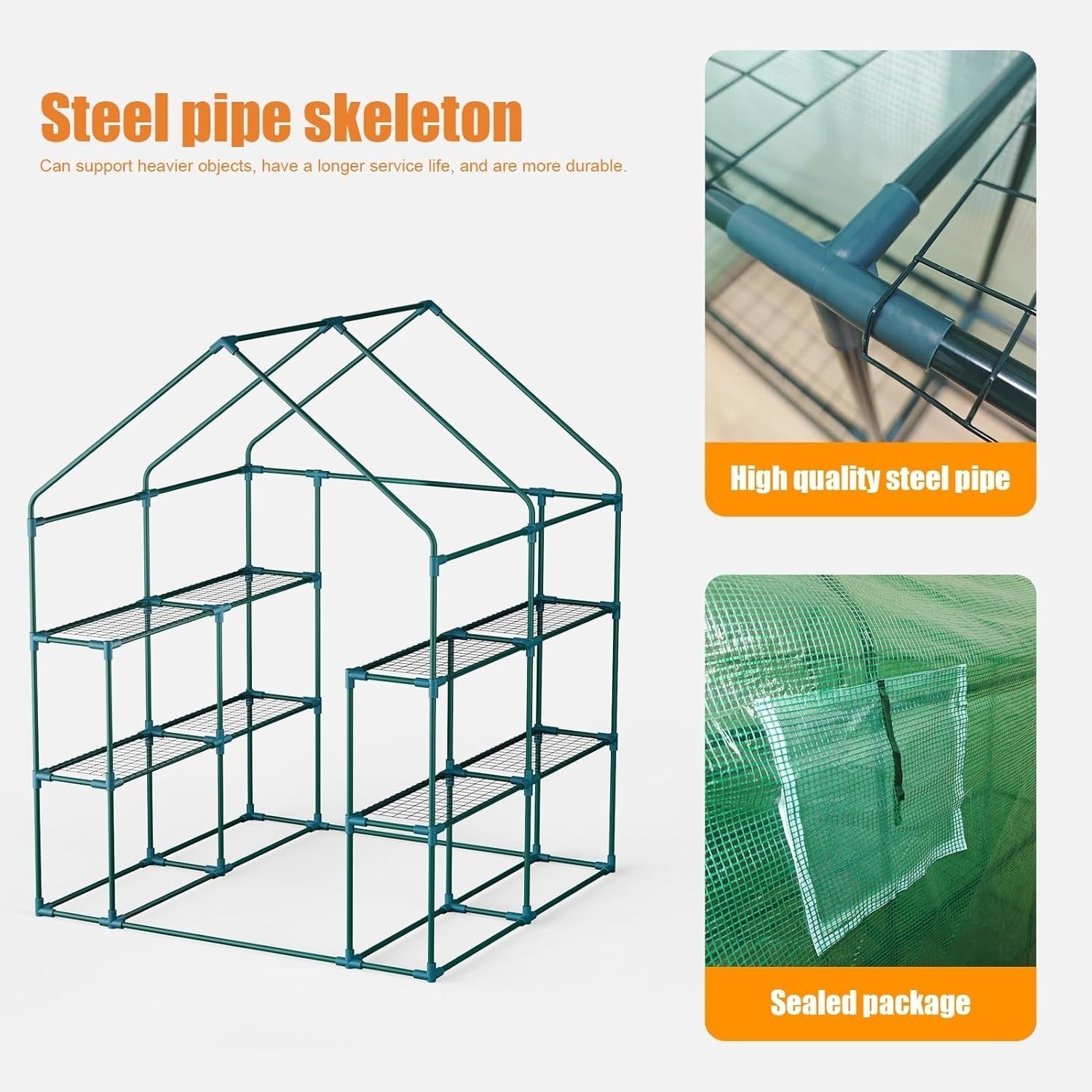 Large Walk - In Greenhouse 3 Tier | Waterproof PE Cover | Reinforced Steel Frame - Kwikley