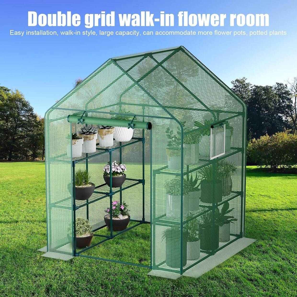 Large Walk - In Greenhouse 3 Tier | Waterproof PE Cover | Reinforced Steel Frame - Kwikley
