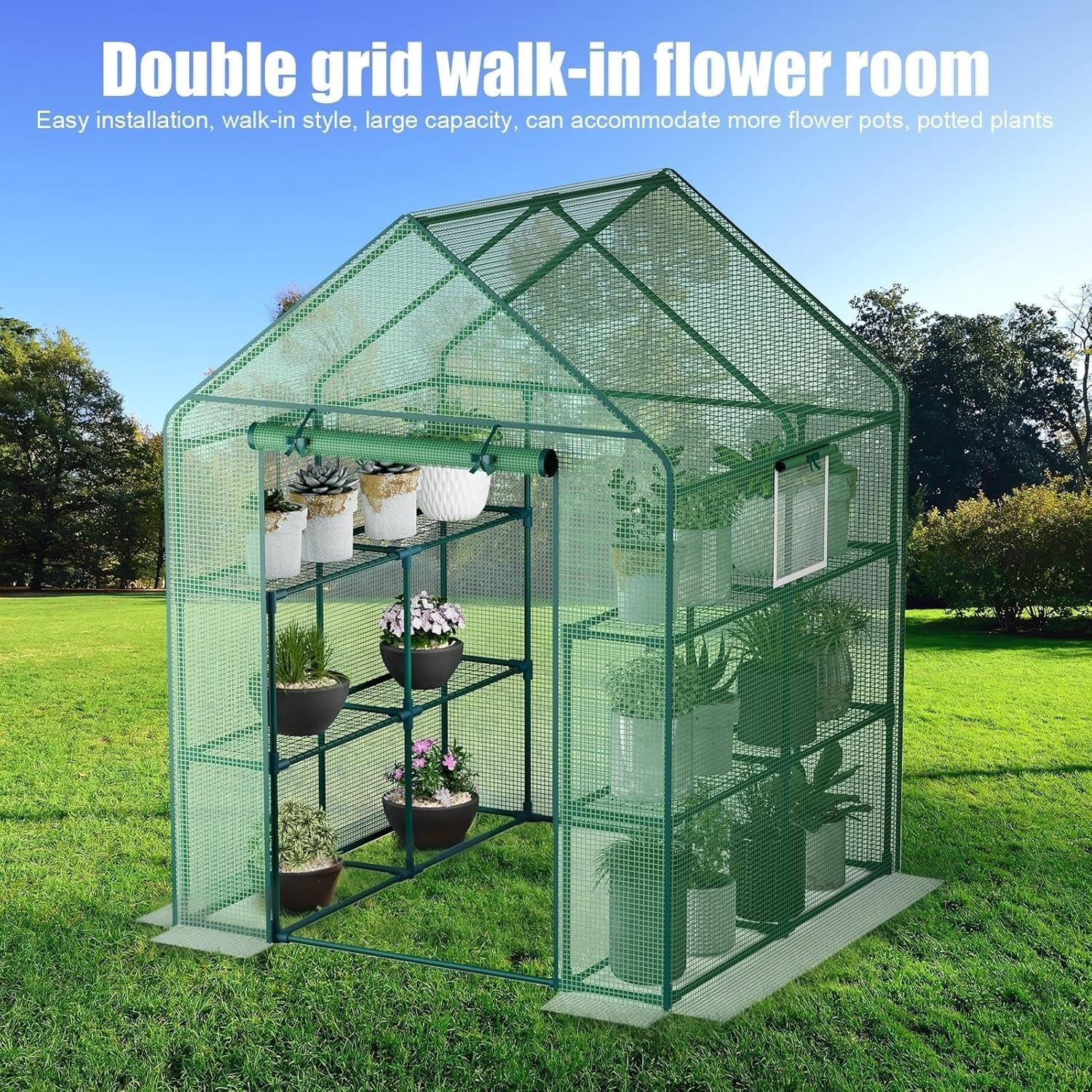 Large Walk - In Greenhouse 3 Tier | Waterproof PE Cover | Reinforced Steel Frame - Kwikley