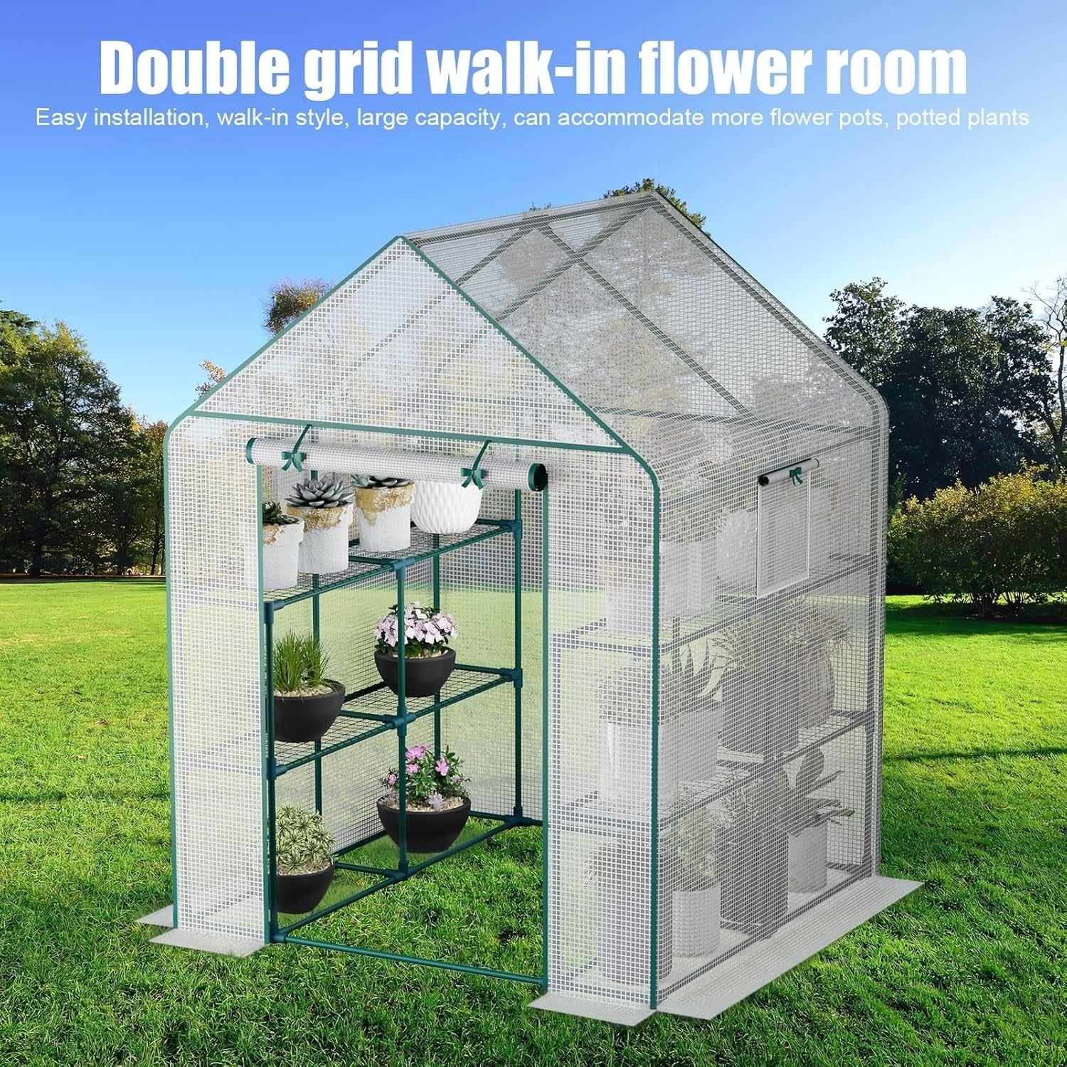 Large Walk - In Greenhouse 3 Tier | Waterproof PE Cover | Reinforced Steel Frame - Kwikley