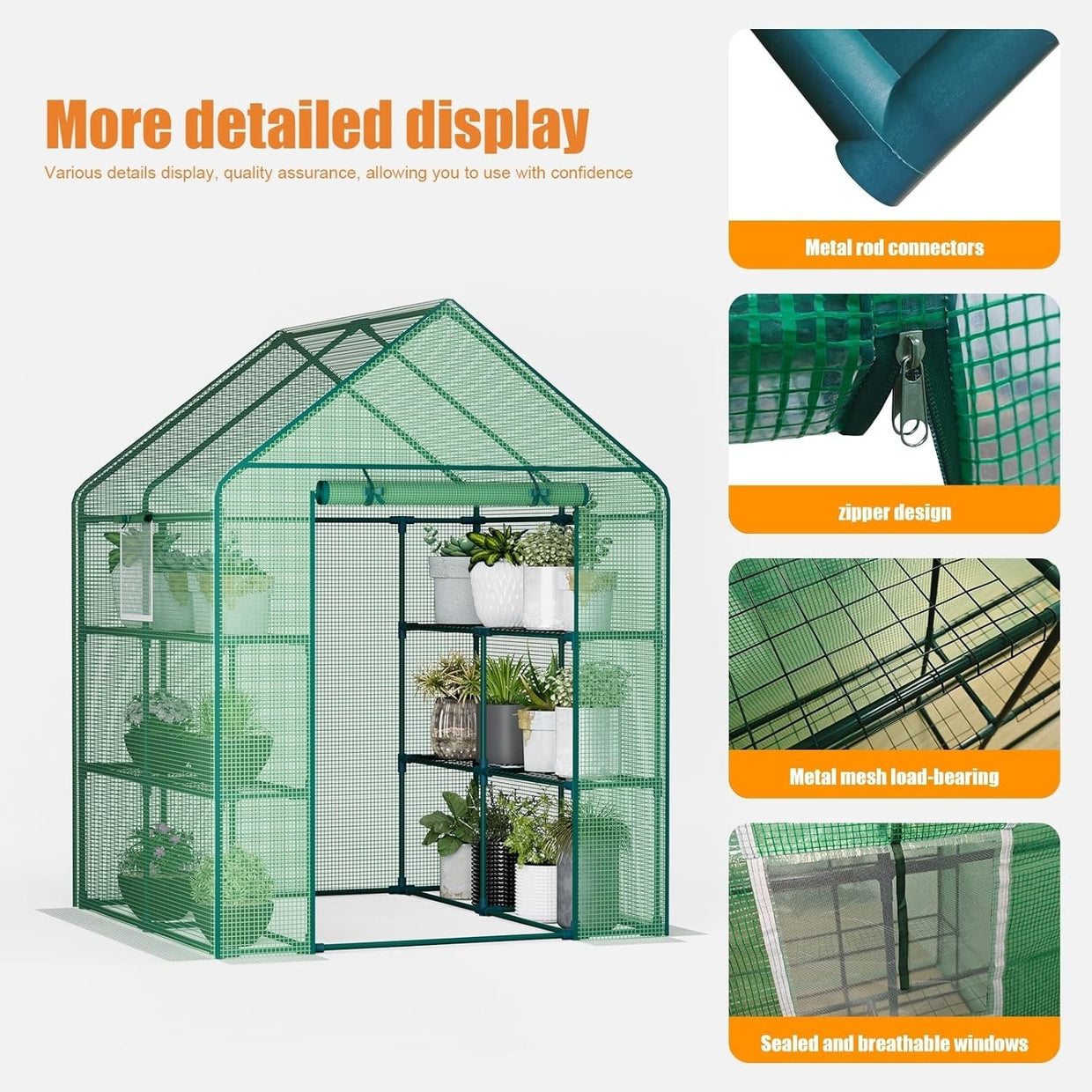 Large Walk - In Greenhouse 3 Tier | Waterproof PE Cover | Reinforced Steel Frame - Kwikley