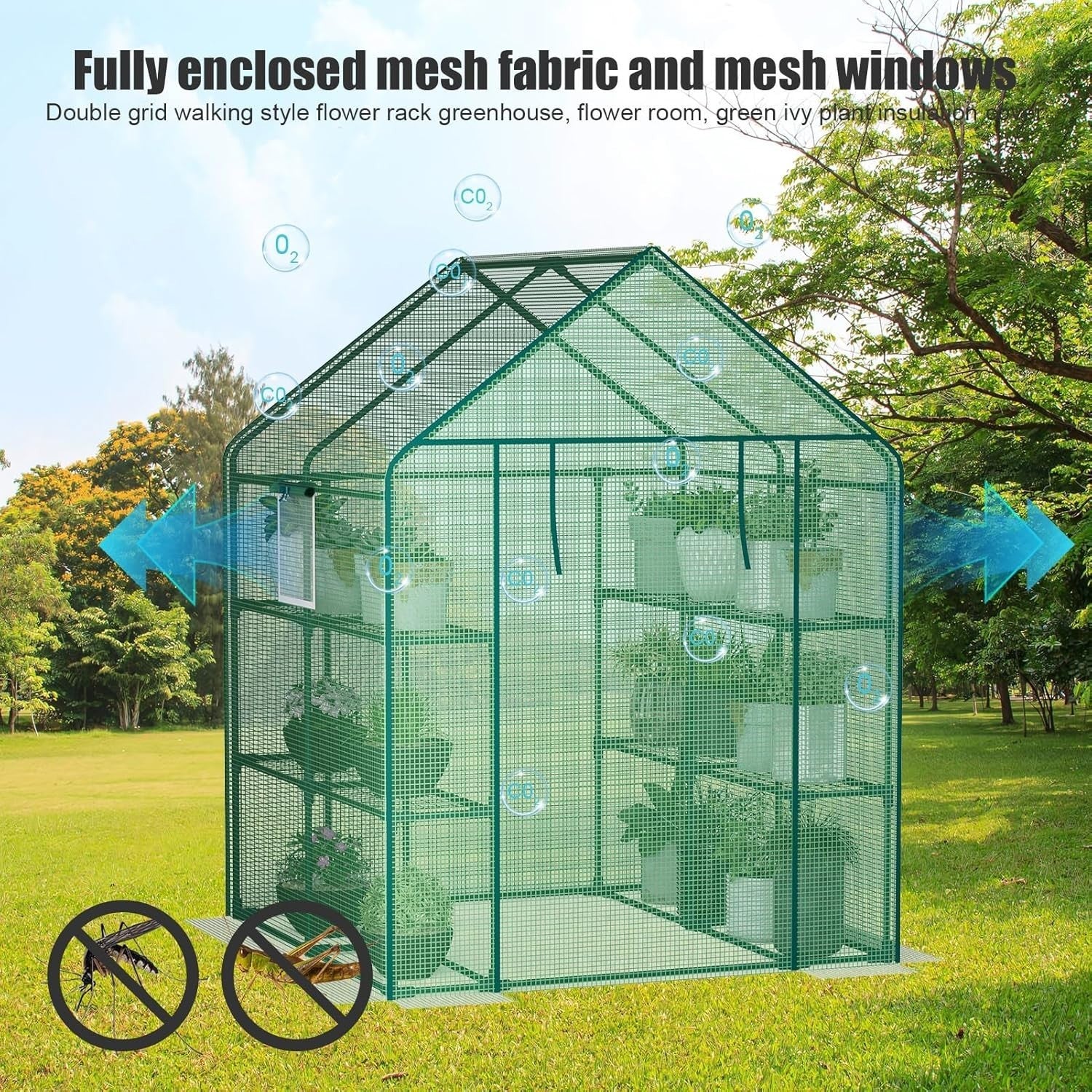 Large Walk - In Greenhouse 3 Tier | Waterproof PE Cover | Reinforced Steel Frame - Kwikley