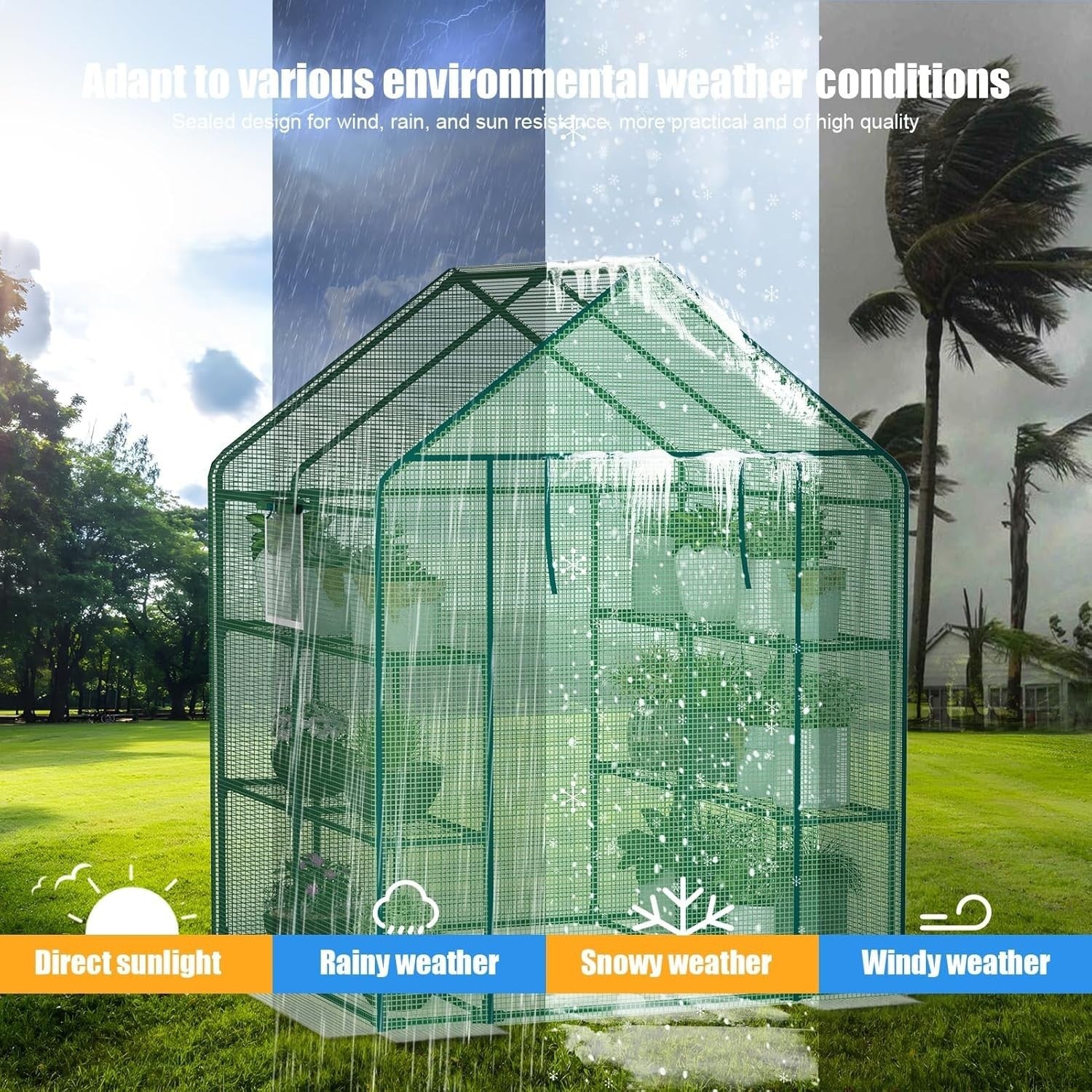 Large Walk - In Greenhouse 3 Tier | Waterproof PE Cover | Reinforced Steel Frame - Kwikley