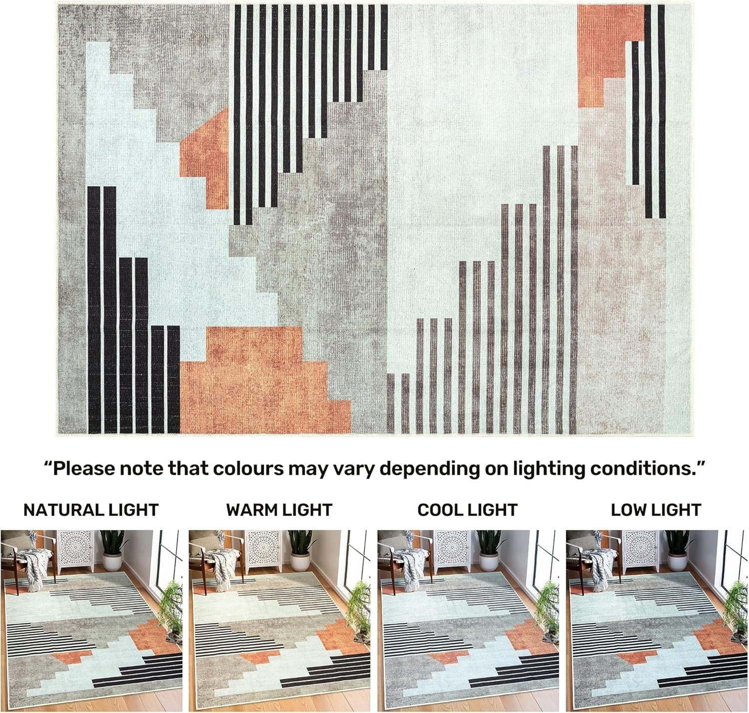 Large Washable Rug 200x290cm Modern Geometric Non - Slip Soft Area Carpet Home - Kwikley