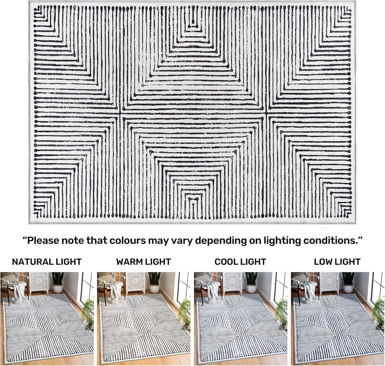 Large Washable Rug 200x290cm Non - Slip Modern Grey Black Geometric Area Carpet - Kwikley