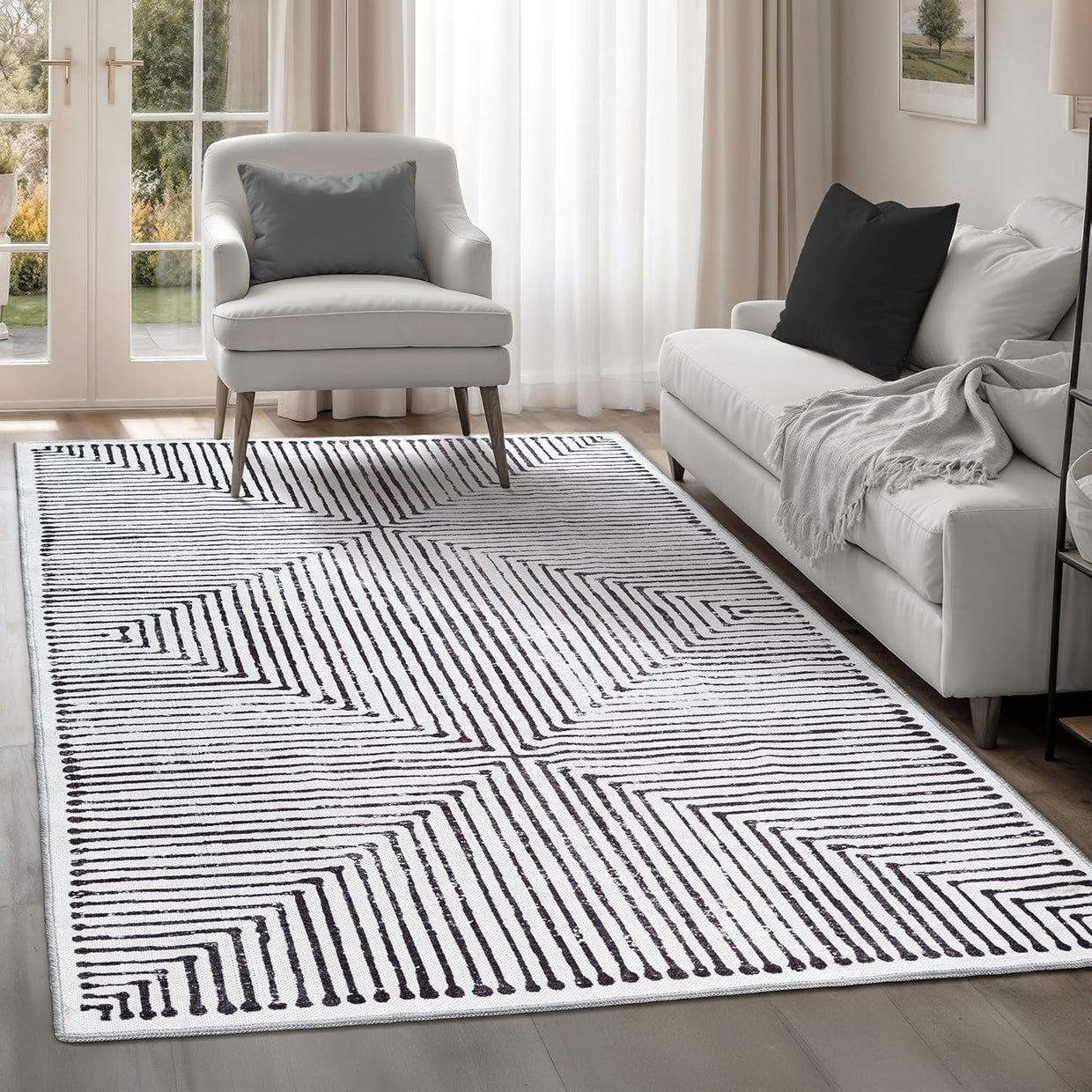 Large Washable Rug 200x290cm Non - Slip Modern Grey Black Geometric Area Carpet - Kwikley