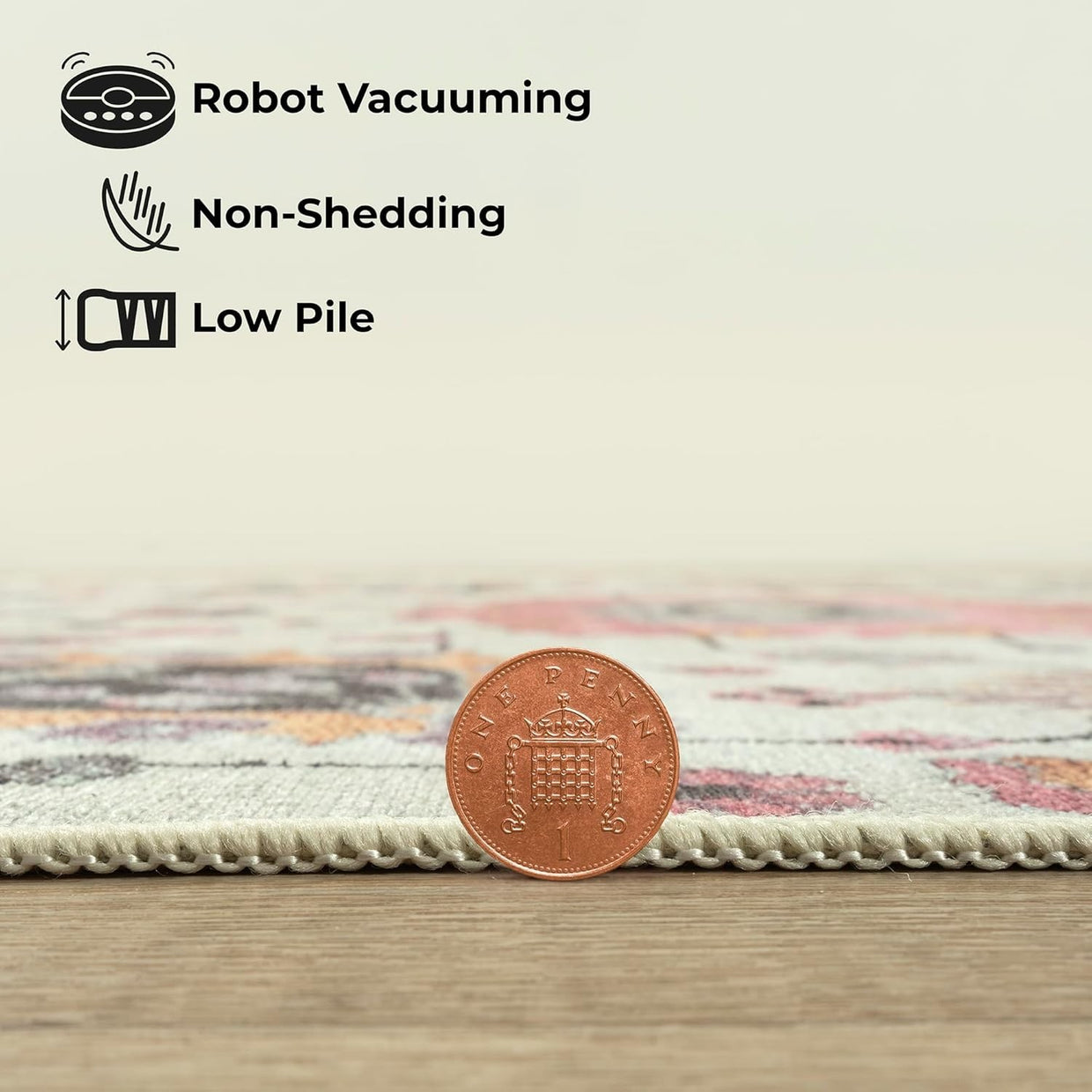 Large Washable Rug 200x290cm Non - Slip Soft Area Carpet Dusk Beige Pink Pattern - Kwikley