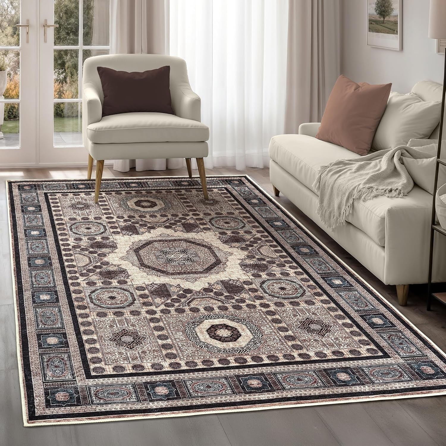 Large Washable Rug 200x290cm Non - Slip Soft Area Carpet Vintage Pattern - Kwikley