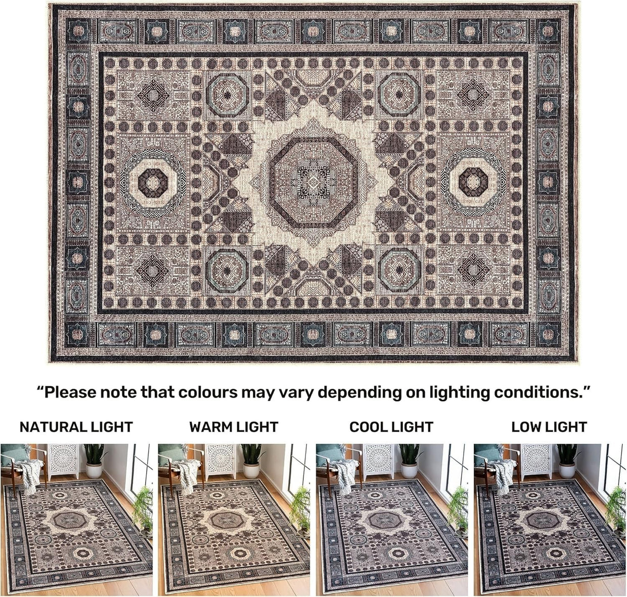 Large Washable Rug 200x290cm Non - Slip Soft Area Carpet Vintage Pattern - Kwikley