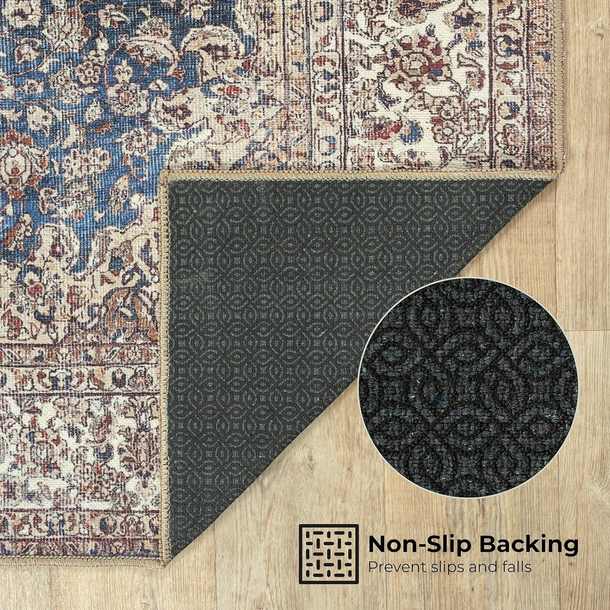 Large Washable Rug 200x290cm Non - Slip Vintage Floral Area Carpet Living Room - Kwikley