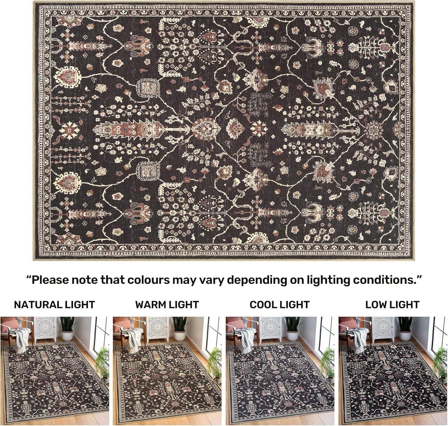 Large Washable Rug 200x290cm Non - Slip Vintage Pattern Area Carpet Living Room - Kwikley