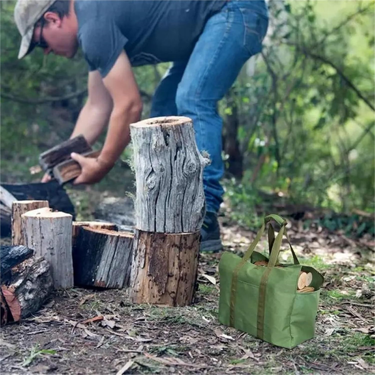 Large Waterproof Firewood Carrier Bag Indoor Outdoor Heavy Duty Log Holder - Kwikley