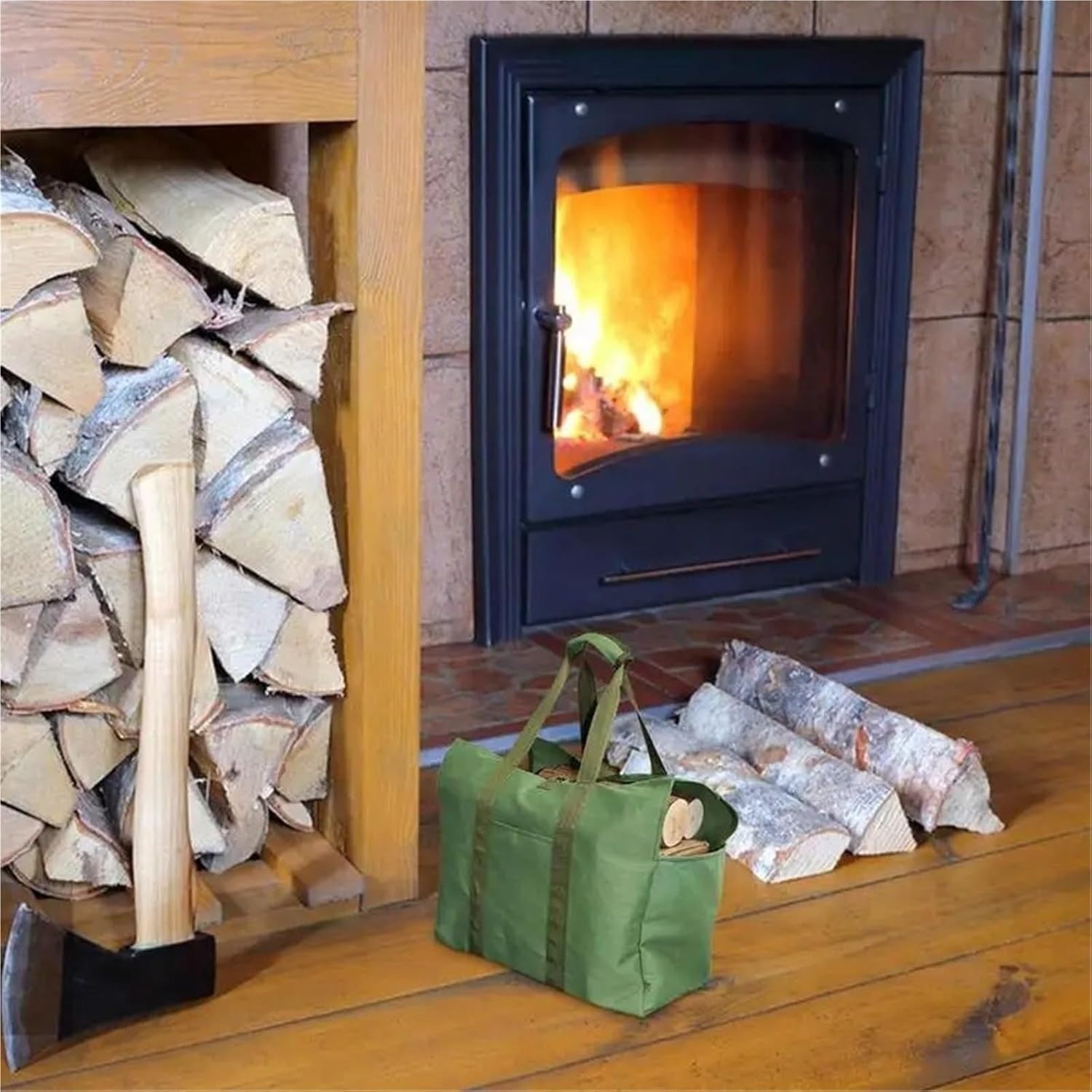 Large Waterproof Firewood Carrier Bag Indoor Outdoor Heavy Duty Log Holder - Kwikley