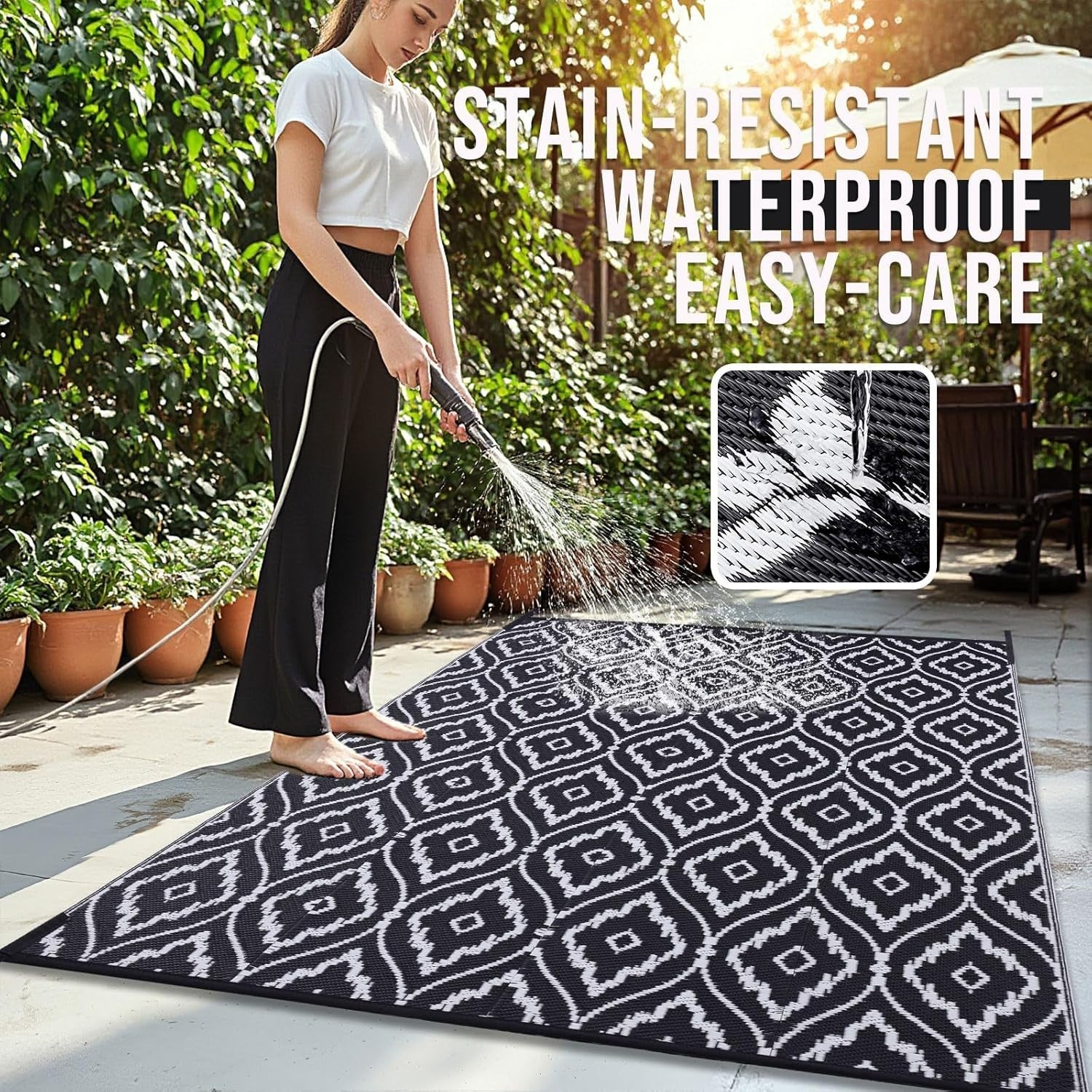 Large Waterproof Outdoor Rug 180x270cm Reversible UV Patio Garden Mat - Kwikley