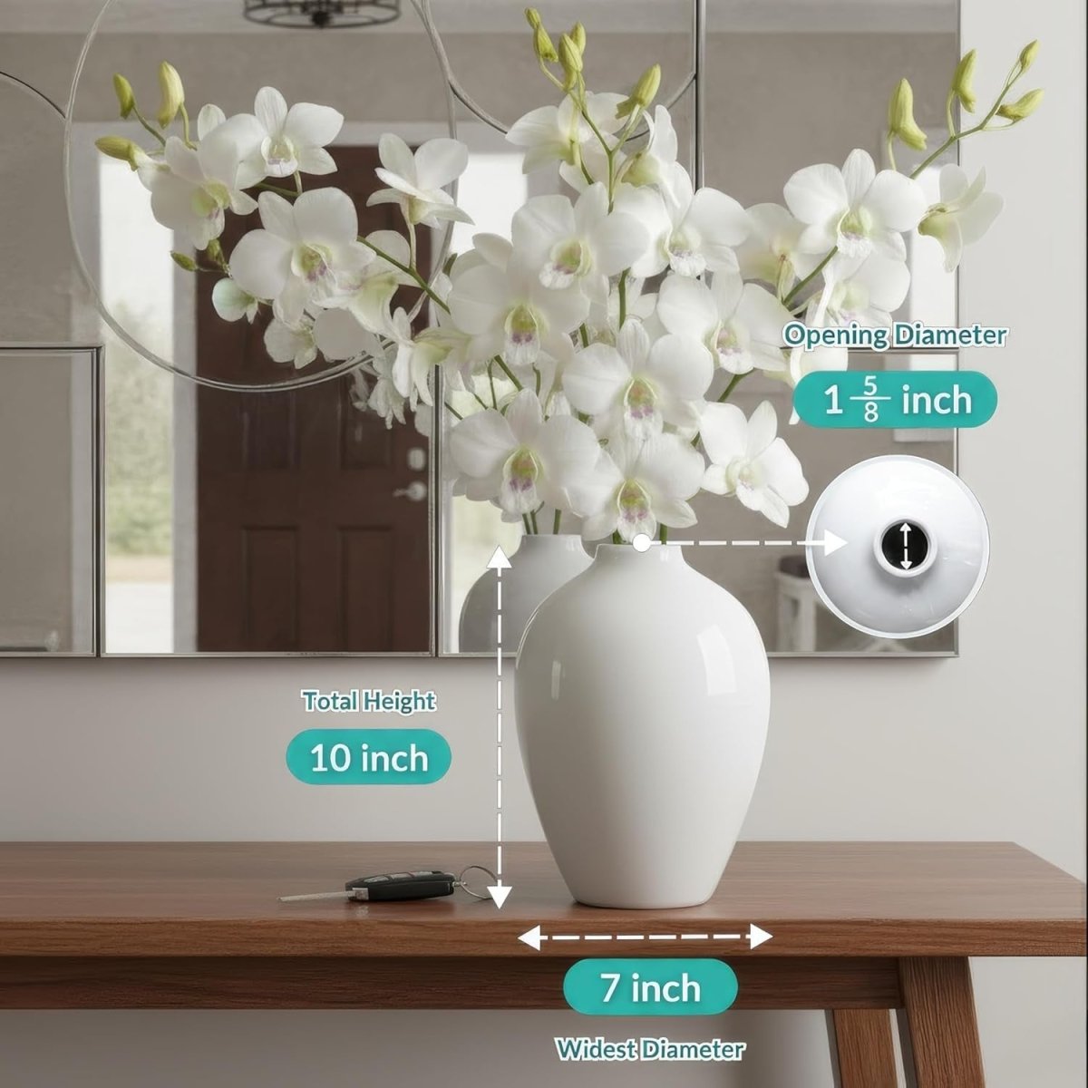 Large White Ceramic Vase 25cm Tall Glossy Flower Pampas Grass Decor - Kwikley