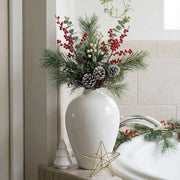 Large White Ceramic Vase 25cm Tall Glossy Flower Pampas Grass Decor - Kwikley