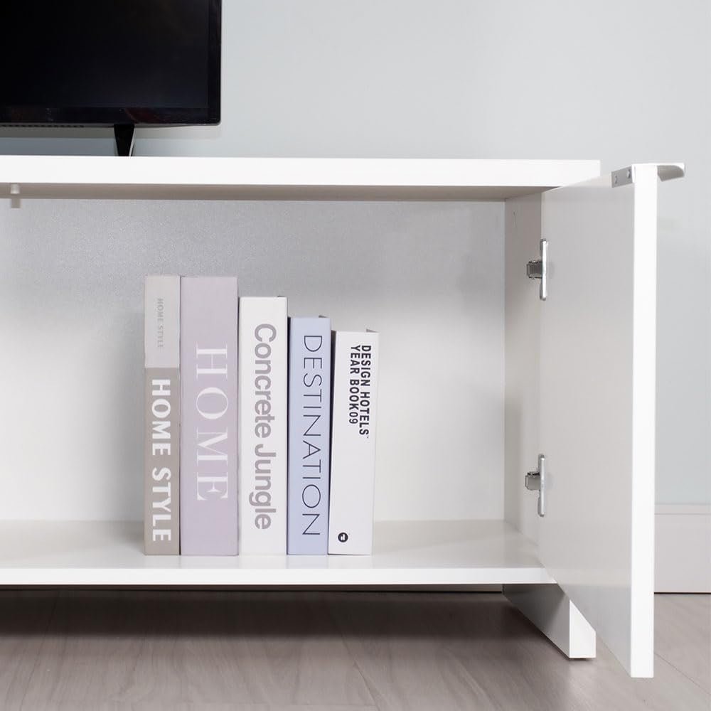 Large White TV Stand for 65" TVs with Cable Management & Storage Shelves - Kwikley