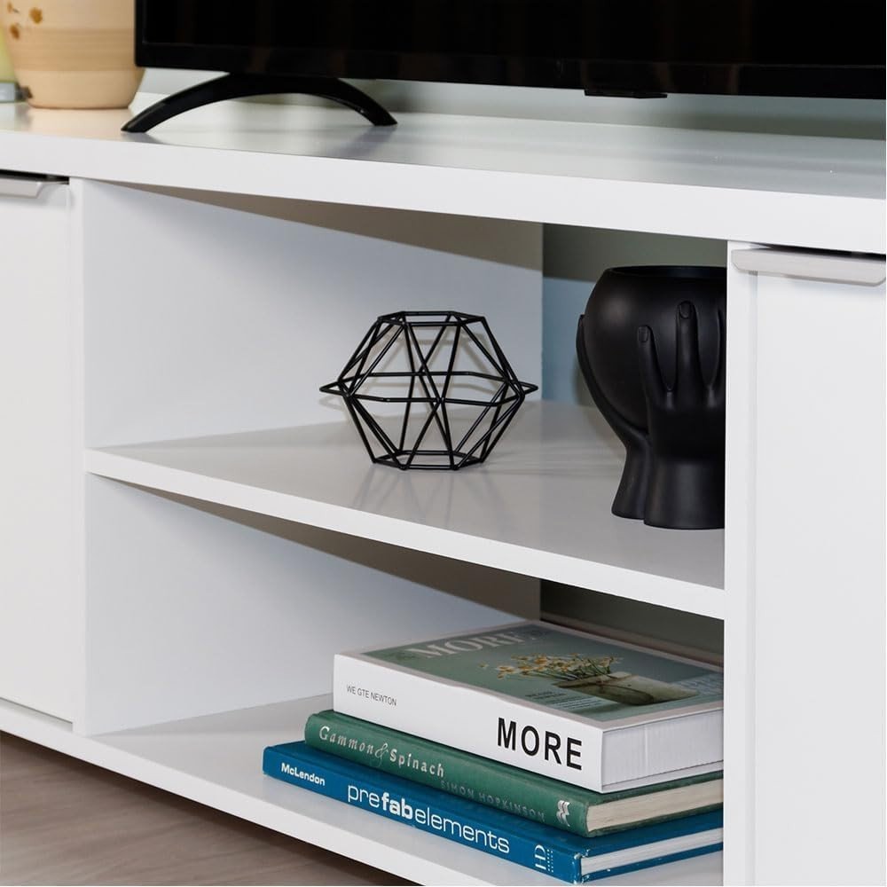 Large White TV Stand for 65" TVs with Cable Management & Storage Shelves - Kwikley