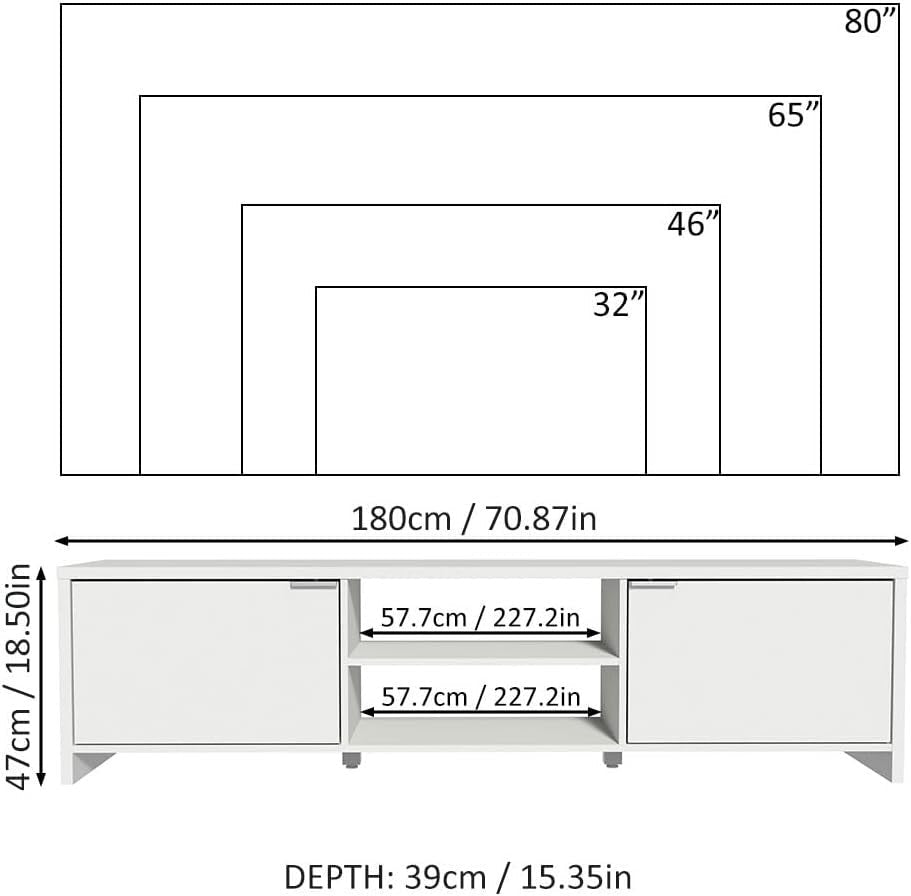 Large White TV Stand for 65" TVs with Cable Management & Storage Shelves - Kwikley