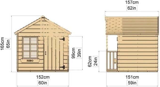 Large Wooden Garden Wendy House Kids Outdoor Play Shed 5x5ft - Kwikley