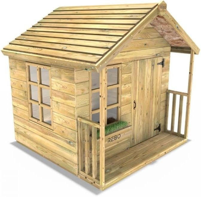 Large Wooden Garden Wendy House Kids Outdoor Play Shed 5x5ft - Kwikley