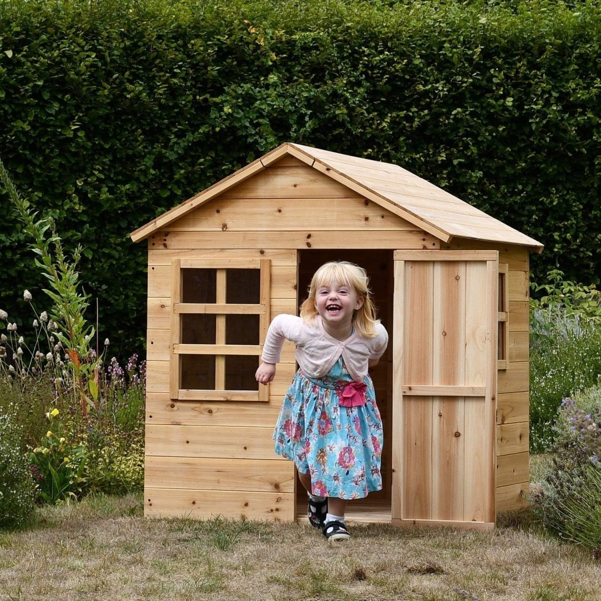 Large Wooden Kids Playhouse with Floor Indoor Outdoor Garden House - Kwikley