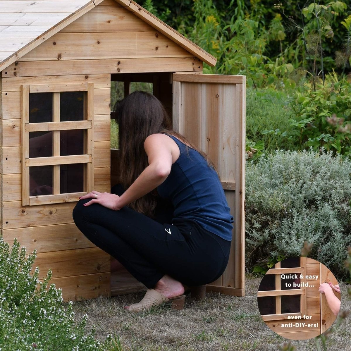 Large Wooden Kids Playhouse with Floor Indoor Outdoor Garden House - Kwikley
