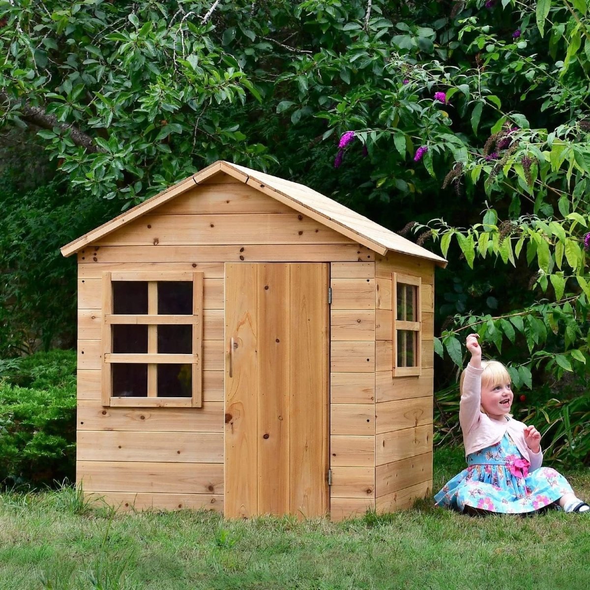 Large Wooden Kids Playhouse with Floor Indoor Outdoor Garden House - Kwikley