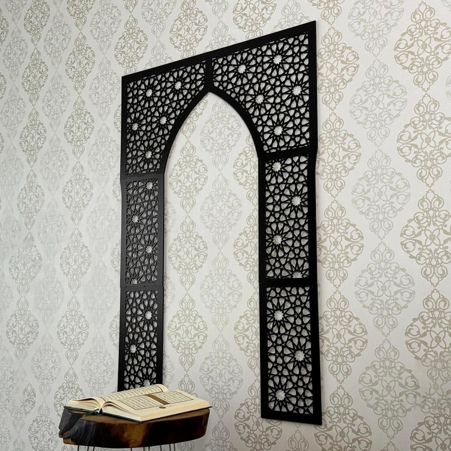 Large Wooden Mihrab Wall Art 180x120cm Islamic Prayer Decor - Kwikley