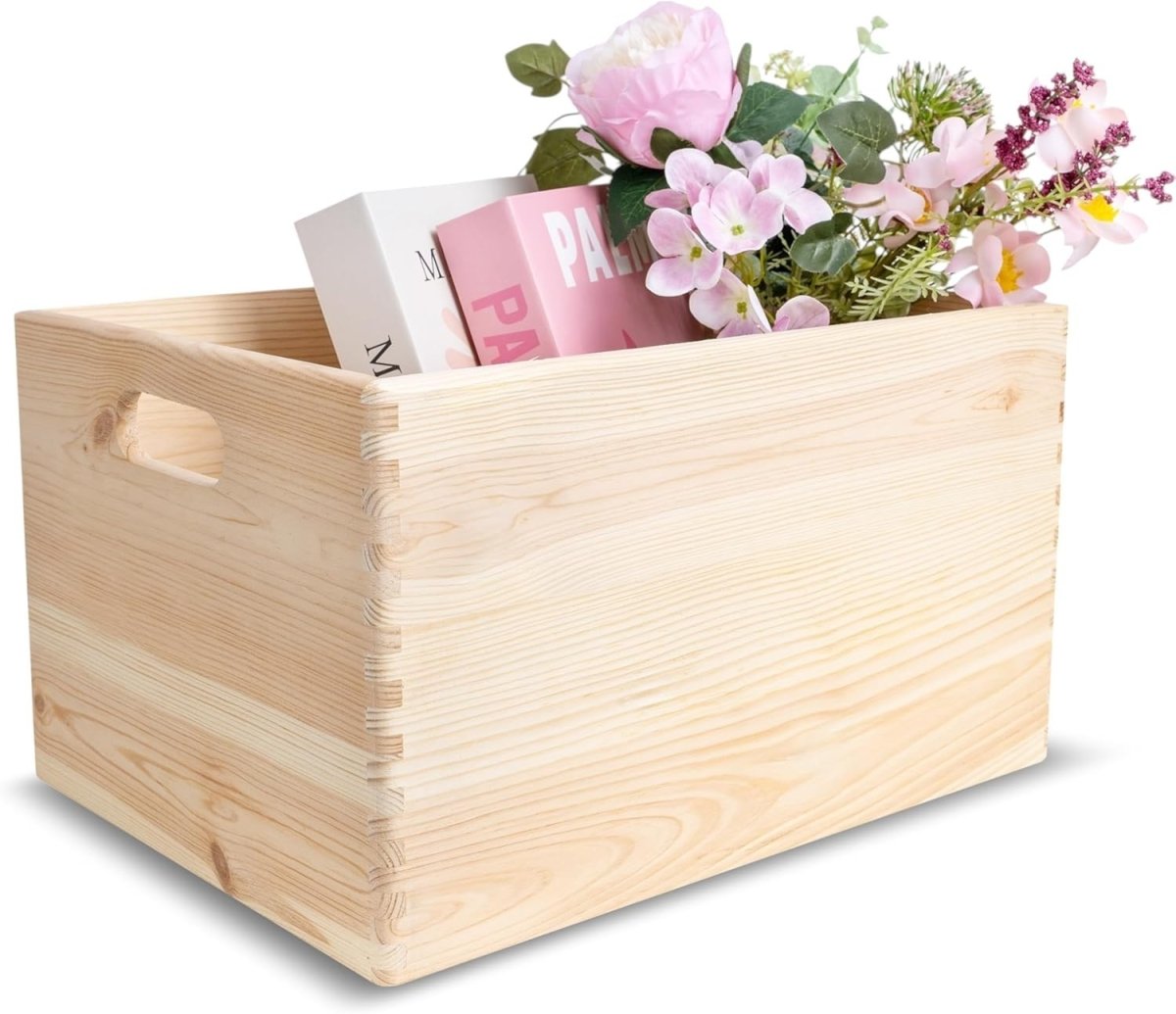Large Wooden Storage Box with Lid 40x30x24cm Organizer for Home & Gifts - Kwikley