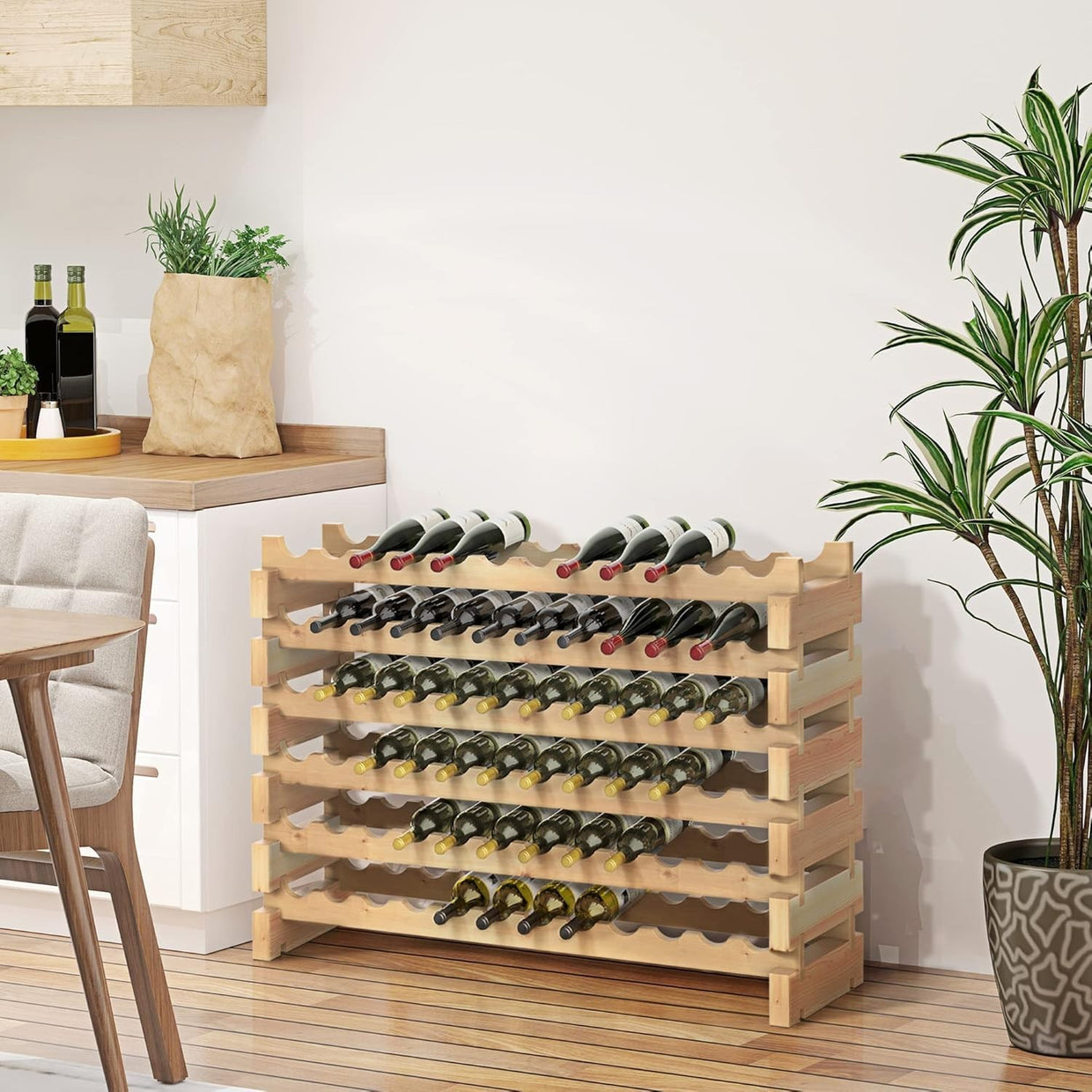 Large Wooden Wine Rack 6 Tier Shelf for 72 Bottles – Freestanding Storage Holder - Kwikley