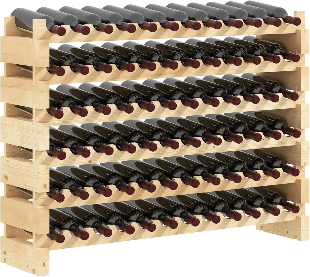 Large Wooden Wine Rack 6 Tier Shelf for 72 Bottles – Freestanding Storage Holder - Kwikley