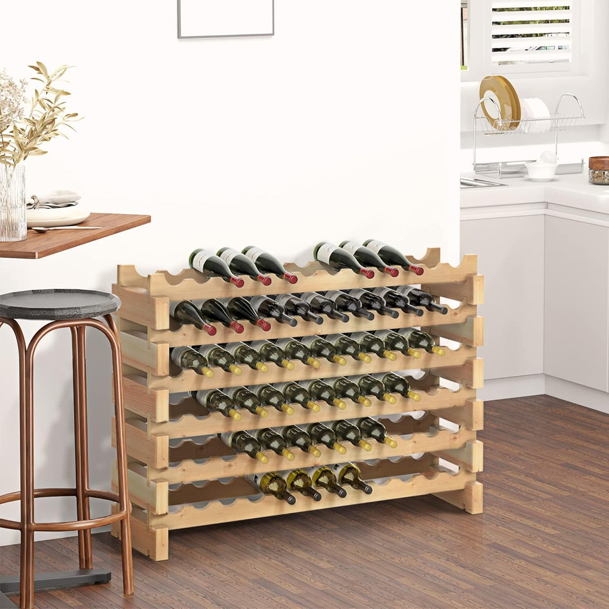 Large Wooden Wine Rack 6 Tier Shelf for 72 Bottles – Freestanding Storage Holder - Kwikley
