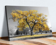 Large Yellow Tree Canvas Wall Art Black White Print 61x40cm - Kwikley