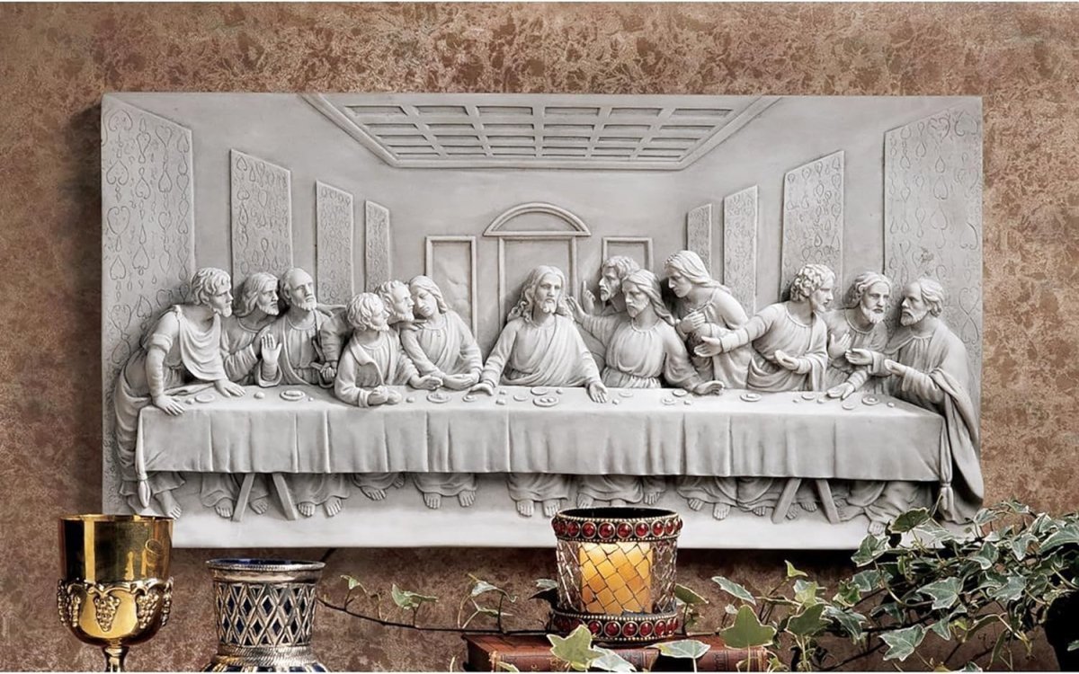 Last Supper Wall Sculpture 58cm Religious Stone Effect Plaque - Kwikley