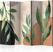Leaf Print 5 Panel Room Divider 225x172cm Double Sided Acoustic Screen Decor - Kwikley