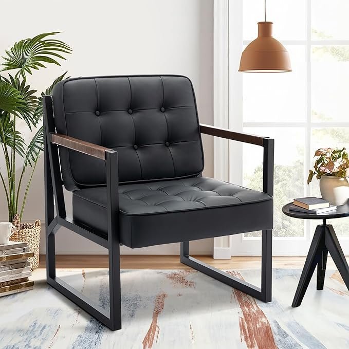 Leather Executive Office Chair Home Office Modern Accent Armchair Black - Kwikley