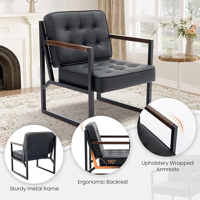 Leather Executive Office Chair Home Office Modern Accent Armchair Black - Kwikley