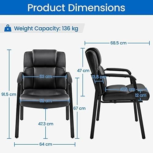 Leather Reception Chairs Set of 2 Wide Seat Padded Arms - Kwikley