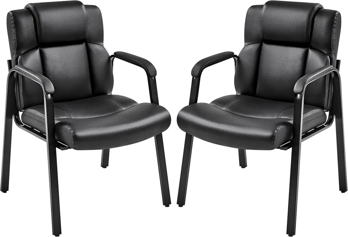 Leather Reception Chairs Set of 2 Wide Seat Padded Arms - Kwikley
