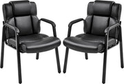 Leather Reception Chairs Set of 2 Wide Seat Padded Arms - Kwikley