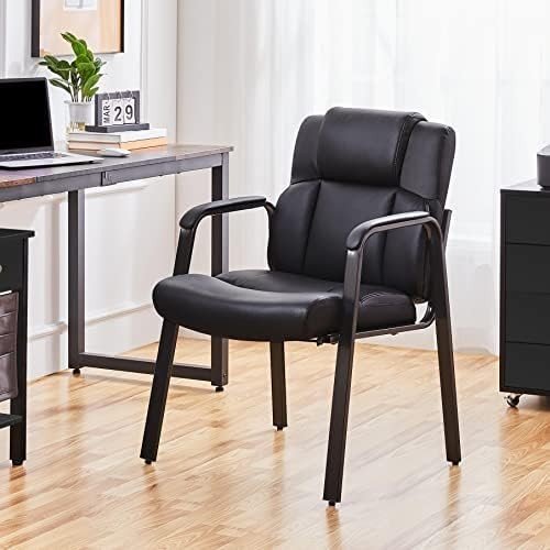 Leather Reception Chairs Set of 2 Wide Seat Padded Arms - Kwikley