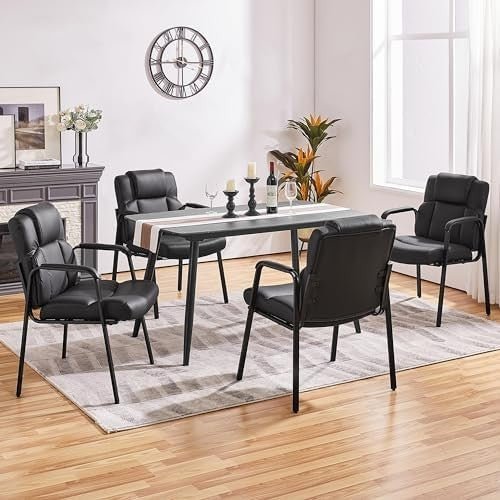Leather Reception Chairs Set of 2 Wide Seat Padded Arms - Kwikley