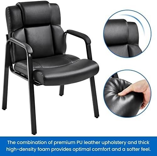 Leather Reception Chairs Set of 2 Wide Seat Padded Arms - Kwikley