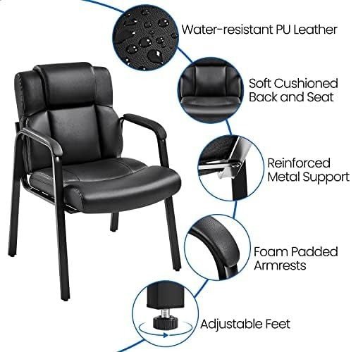 Leather Reception Chairs Set of 2 Wide Seat Padded Arms - Kwikley