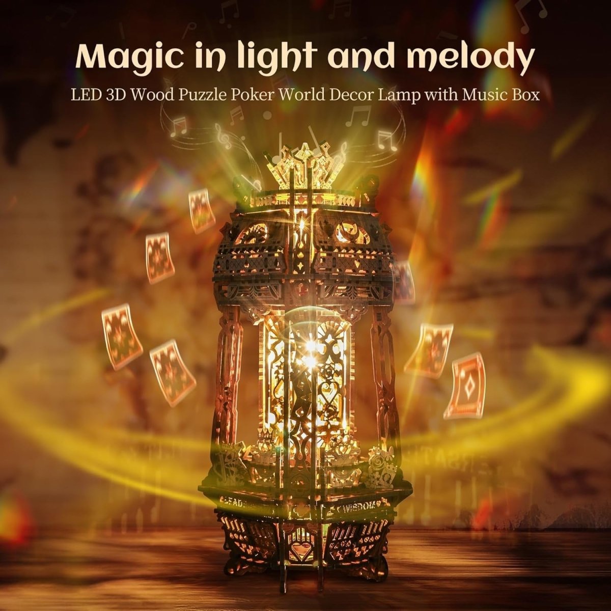 LED 3D Wooden Puzzle Lamp DIY Music Box Projector Night Light Decor - Kwikley