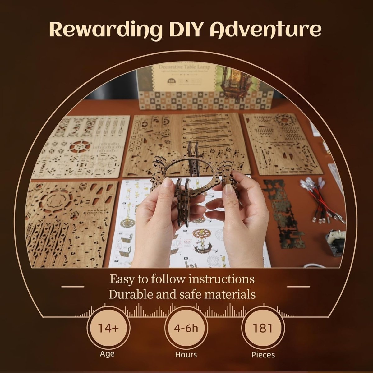 LED 3D Wooden Puzzle Lamp DIY Music Box Projector Night Light Decor - Kwikley